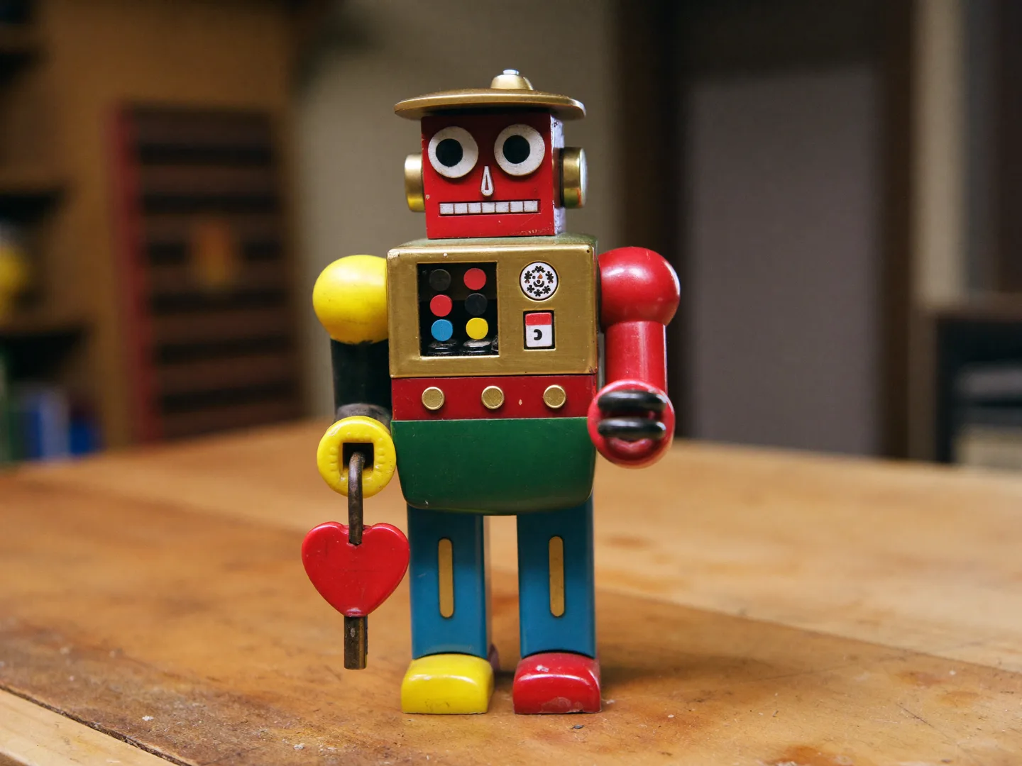 Colorful vintage wind-up tin robot